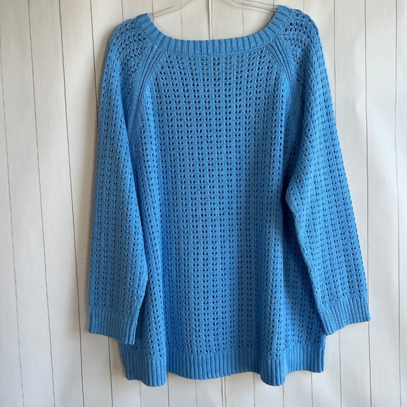 Talbots plus size 3X open knit raglan sweater pullover blue 100% cotton NEW - Picture 9 of 12
